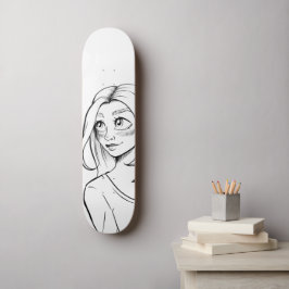 Niedliche Anime Girl Schwarz-weiß Illustration Skateboard
