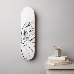 Niedliche Anime Girl Schwarz-weiß Illustration Skateboard