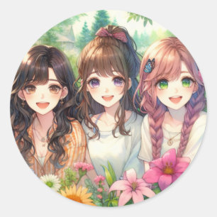 Niedliche Anime Girls Runder Aufkleber