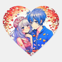 Niedliche Anime Themed Wedding Herz-Aufkleber