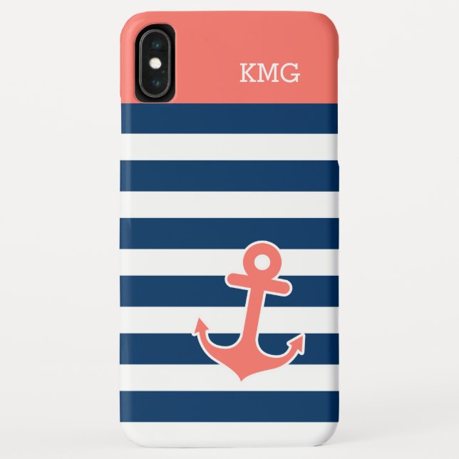 Niedliche Ankermonogramme in trendigen Korallensee Case-Mate iPhone Hülle (Rückseite)