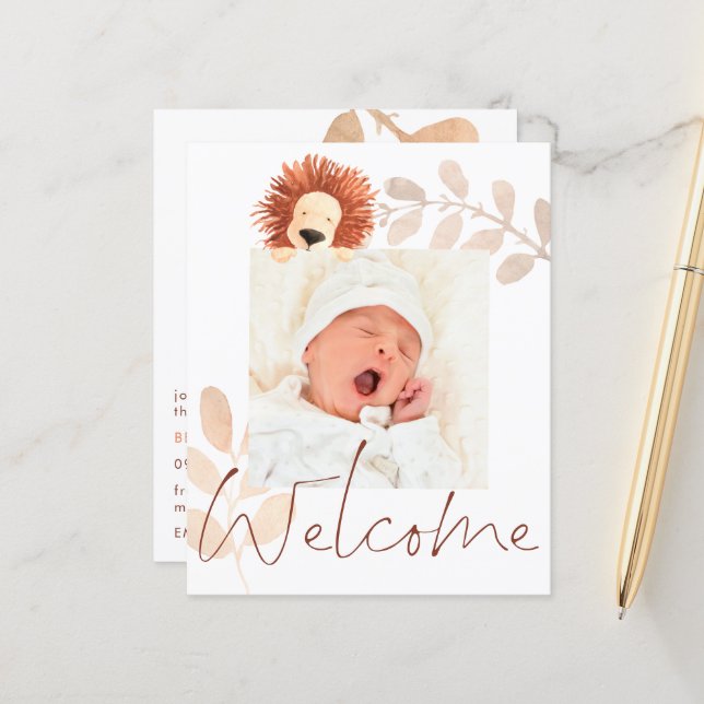 Niedliche Ankündigung von Lion Baby Foto (Vorderseite/Rückseite Beispiel)
