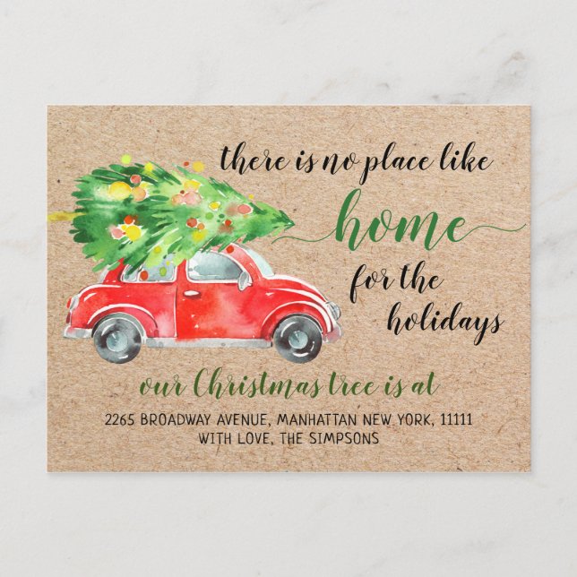 Niedliche Ankündigung von Red Christmas Car Holida Postkarte (Vorderseite)