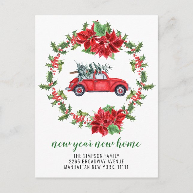 Niedliche Ankündigung von Red Christmas Car Holida Postkarte (Vorderseite)