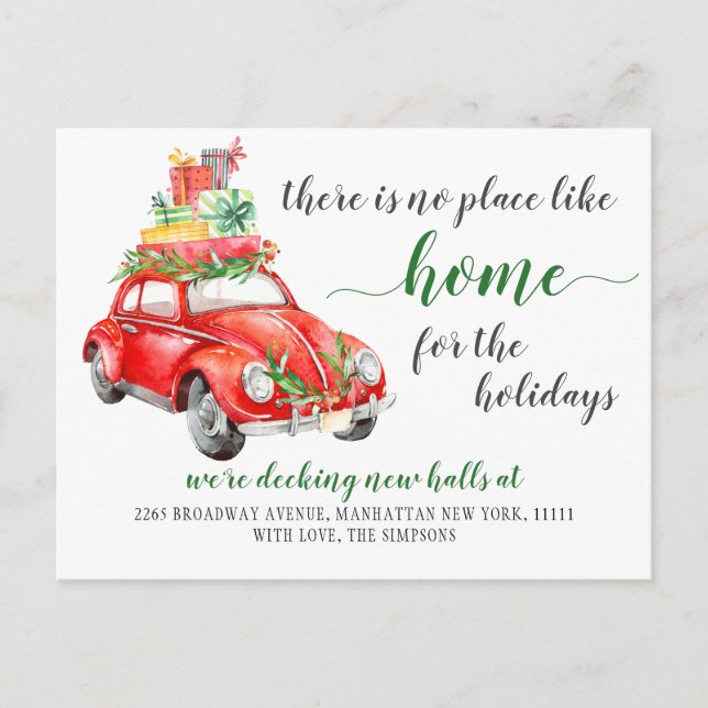 Niedliche Ankündigung von Red Christmas Car Holida Postkarte (Vorderseite)