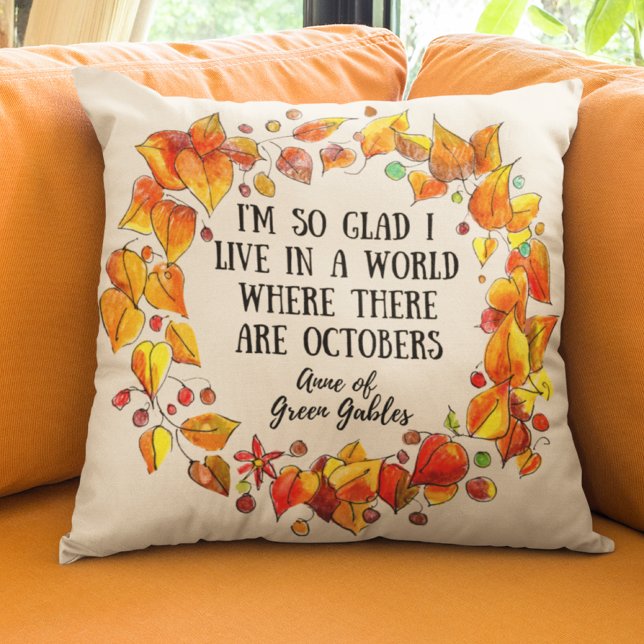 Niedliche Anne von Green Gables Zitat farbenfrohe  Kissen (Celebrate fall and back to school with this unique colorful "Anne of Green Gables" library art!)
