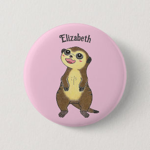 Niedliche Anpassung des Meerkat Cartoon Rosa Taste Button