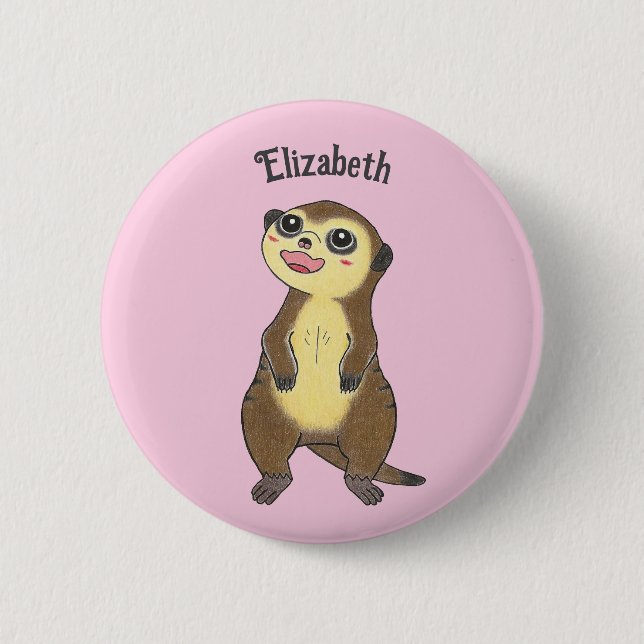 Niedliche Anpassung des Meerkat Cartoon Rosa Taste Button (Vorderseite)