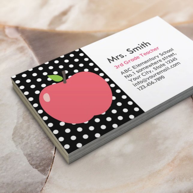 Niedliche Apple Polka Dots Teacher Business Card Visitenkarte (Von Creator hochgeladen)