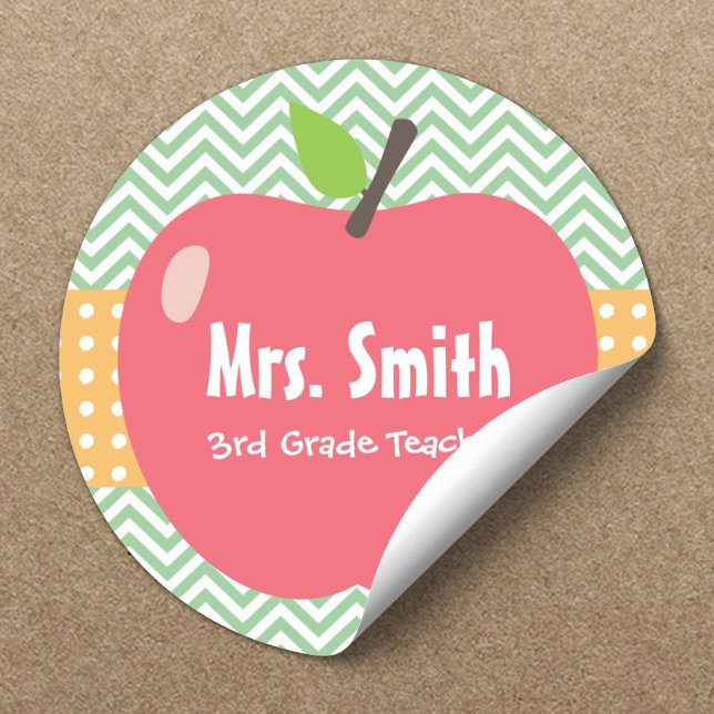 Niedliche Apple Zickzack Stripes Teacher Sticker (Von Creator hochgeladen)