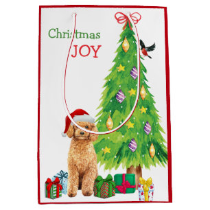 Niedliche Apricot Poodle Weihnachtsmannmütze und Mittlere Geschenktüte