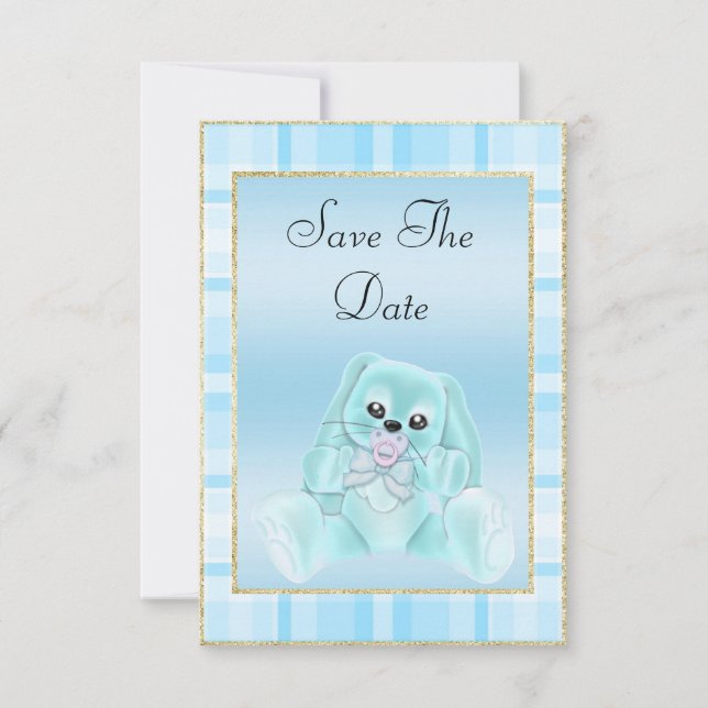 Niedliche Aquamarine Bunny Save the Date Babydusch (Vorderseite)