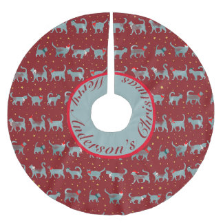 Niedliche Aquamarine Cat-Silhouetten zu Weihnachte Polyester Weihnachtsbaumdecke
