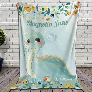Niedliche Aquamarine Dinosaurier-Blanket mit Blume Sherpadecke