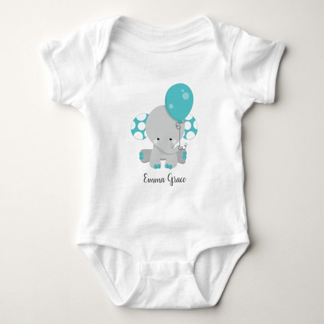Niedliche Aquamarine Elephant Baby Monogram Tutu Strampler (Vorderseite)