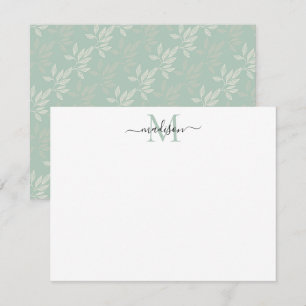 Niedliche Aquamarine Green Floral Blätter Monogram Mitteilungskarte