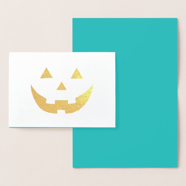 Niedliche aquamarine Kürbislaterne lustiges Hallow Folienkarte (Anzeige)