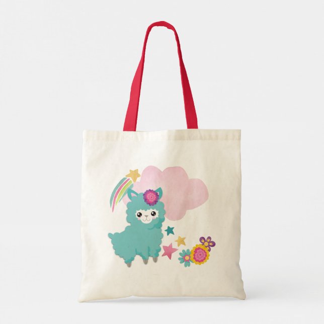 Niedliche Aquamarine Lama-Illustration Tragetasche (Rückseite)