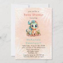 Niedliche Aquamarine Orange Dragon Boy Babydusche