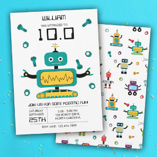 Niedliche Aquamarine Robot Theme Kids Roboter Gebu Einladung