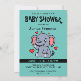 Niedliche Aquamarine Vector Boy Elephant Babydusch Einladung