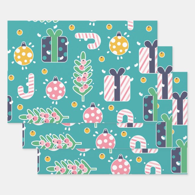 Niedliche Aquamarine Weihnachtsartikel Geschenkpapier Set (Set)