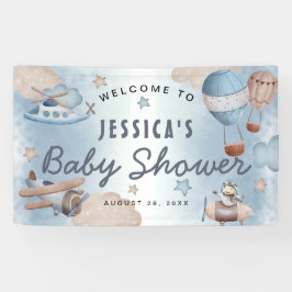 Niedliche Aquarell Aviation Blue Boy Babydusche Banner