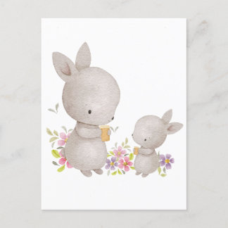 Niedliche Aquarell-Mama und Baby Bunnies Postkarte