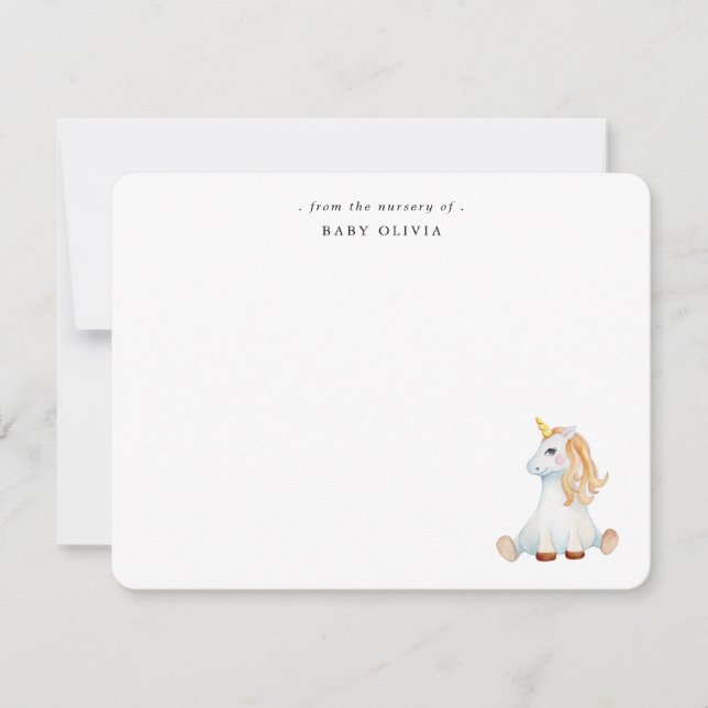 Niedliche Aquarell Unicorn Kindermädchen Dankeskarte (Vorderseite)