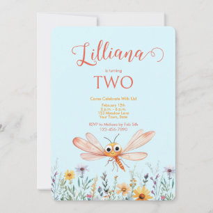 Niedliche Aquarell Wildblume Dragonfly Girl Geburt Einladung