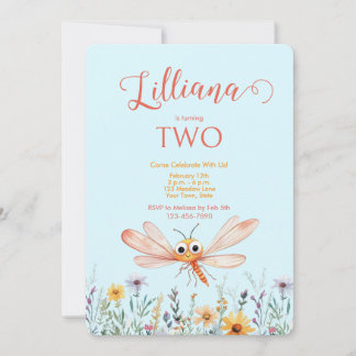 Niedliche Aquarell Wildblume Dragonfly Girl Geburt Einladung