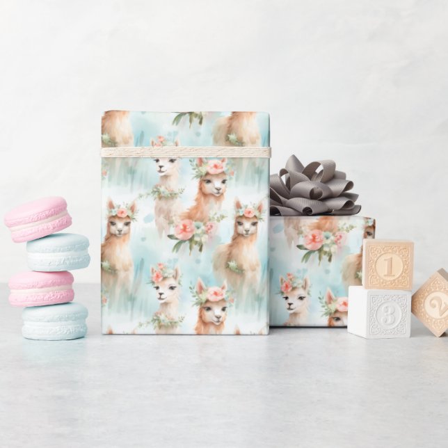 Niedliche Aquarellamas - Geschenkpapier (Babyparty)