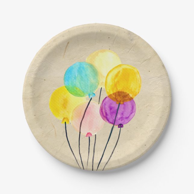 Niedliche Aquarellballons Pappteller (Vorderseite)