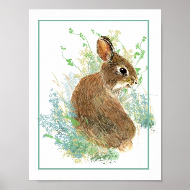 Niedliche Aquarellbär Kaninchenfarm Poster (Vorne)