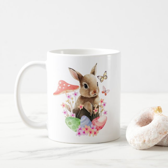 Niedliche Aquarellbär- und Ostereier Kaffeetasse (Mit Donut)