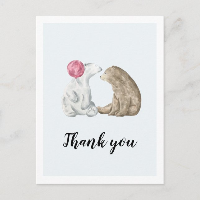 Niedliche Aquarellbären Babydusche Danke Postkarte (Vorderseite)