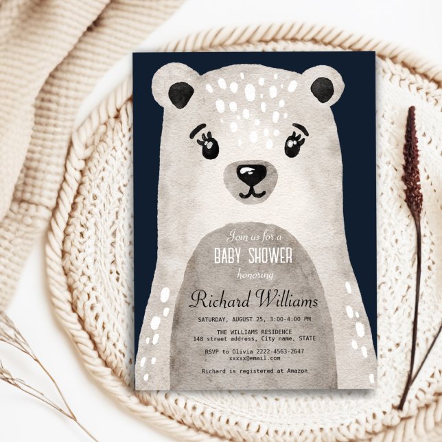 Niedliche Aquarellbärenjunge - Einladung (Cute bear baby shower minimalistic navy blue invitation )