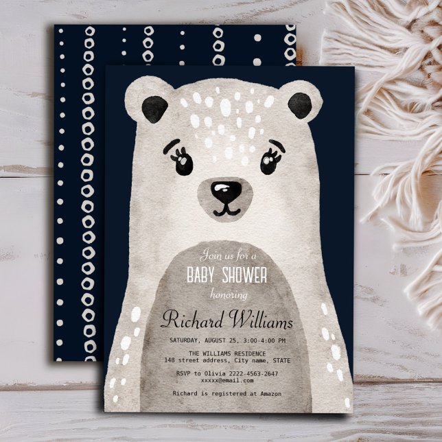 Niedliche Aquarellbärenjunge - Einladung (Cute bear baby shower minimalistic navy blue invitation )