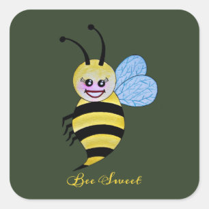 Niedliche Aquarellbiene mit fröhlichem Lächeln Quadratischer Aufkleber