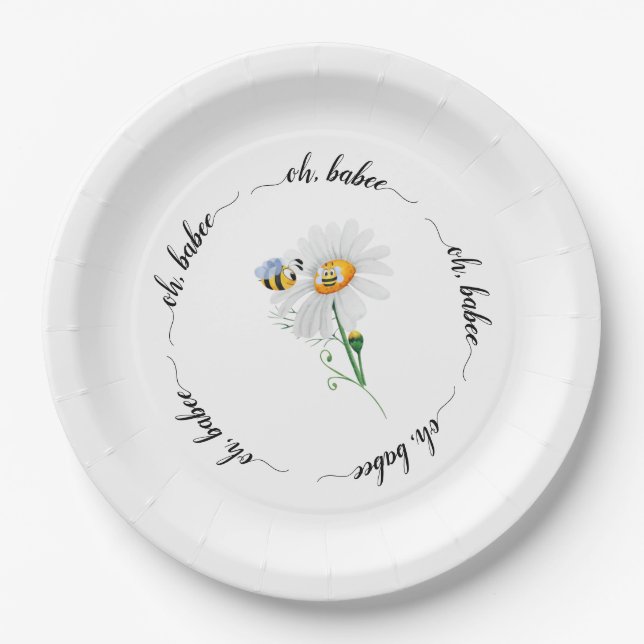 Niedliche Aquarellbienen und Daisy-Babydusche Pappteller (Vorderseite)