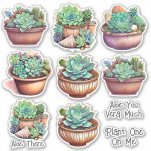 Niedliche Aquarellbilder Aloe Vera und Puns Aufkleber