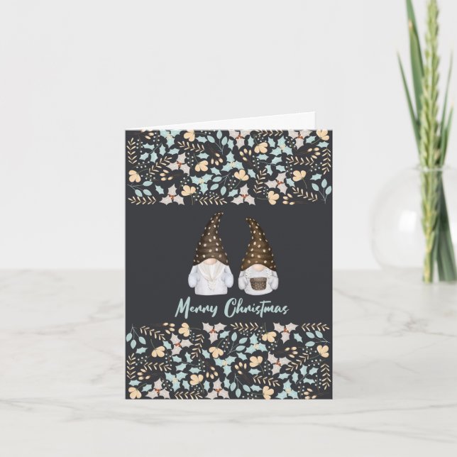 Niedliche Aquarellbilder Gnomes Frohe Weihnachtska Karte (Vorderseite)