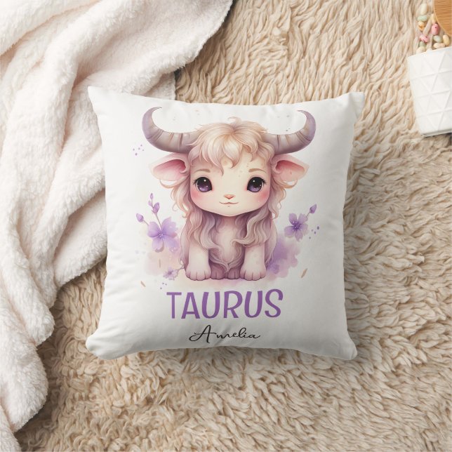 Niedliche Aquarellbilder Taurus Zodiac Name Kissen (Decke)