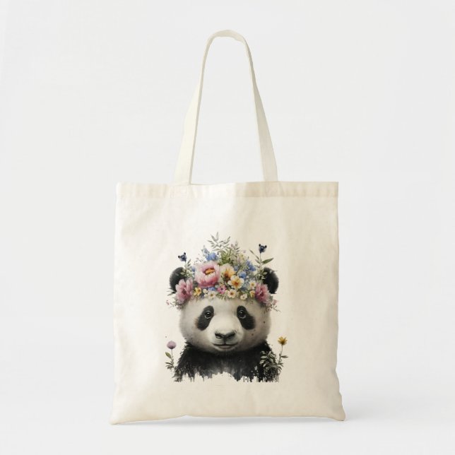 Niedliche Aquarellblume Panda Tragetasche (Vorne)