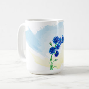 Niedliche Aquarellblumen auf blauem und gelbem Bac Kaffeetasse