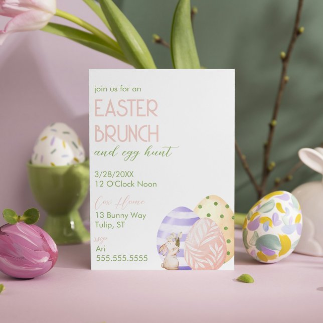 Niedliche Aquarellbrunch und Eierjagd Einladung (Cute Watercolor Floral Easter Brunch and Egg Hunt Invitation)