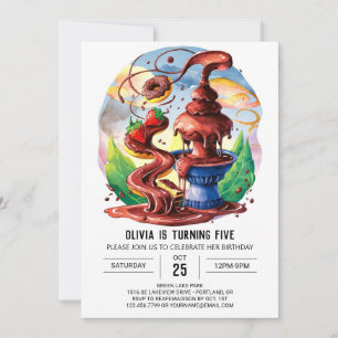 Niedliche Aquarellbrunnen Schokolade Geburtstag Einladung
