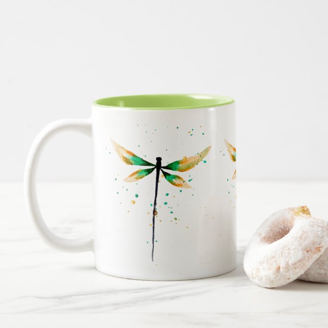 Niedliche Aquarelldarstellung Zweifarbige Tasse (Mit Donut)