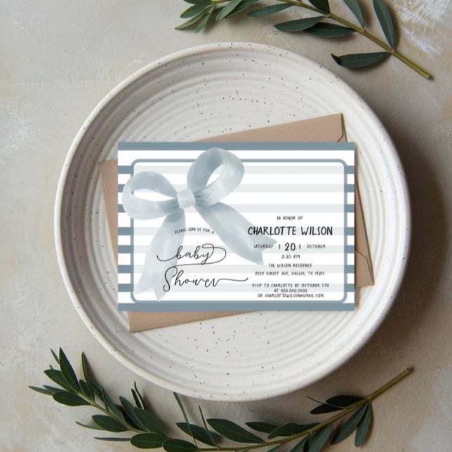 Niedliche Aquarelldusche Blue Bow Baby Dusche Einladung (Von Creator hochgeladen)