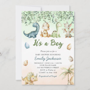 Niedliche Aquarelldusche Dinosaurier "It's a Boy" Einladung